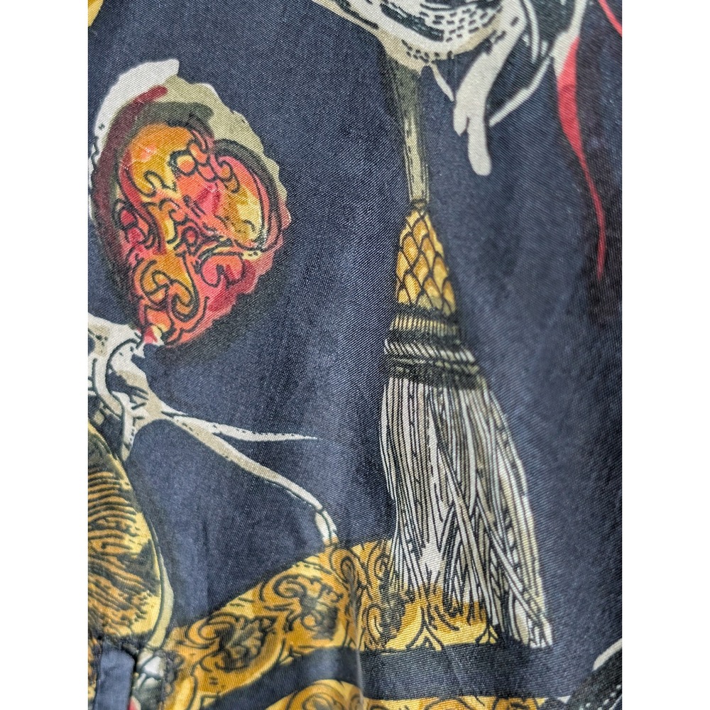 Lady CA Sport Vintage Silk Bomber Jacket 2X Navy Blue Baroque Chain Print Zip - Picture 11 of 11